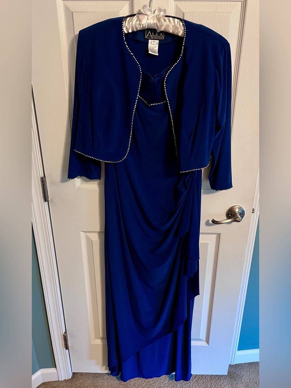 Alex Evenings Cobalt Blue Evening Jacket with Rhinestone Trim - Size 16